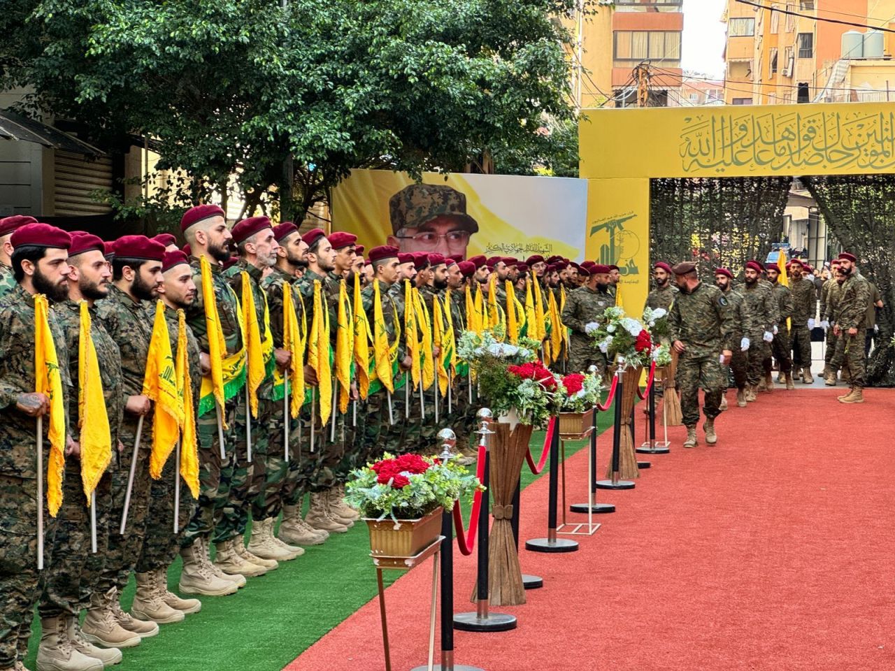 Soldiers stand at the funeral of Hezbollah commander Ibrahim Aqil in Beirut, Lebanon, on September 22.