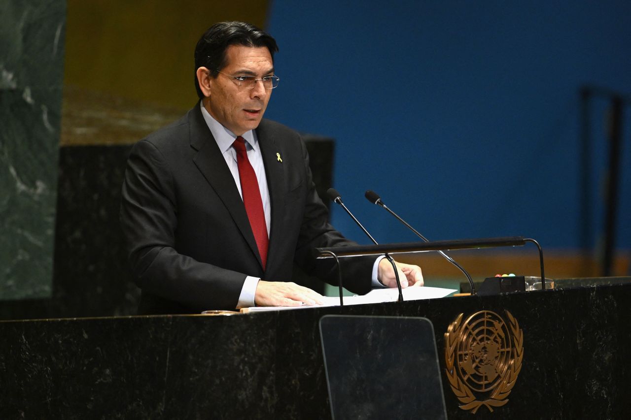 Israel's ambassador to the United Nations Danny Danon speaks at the UN Headquarters in New York on September 22. 