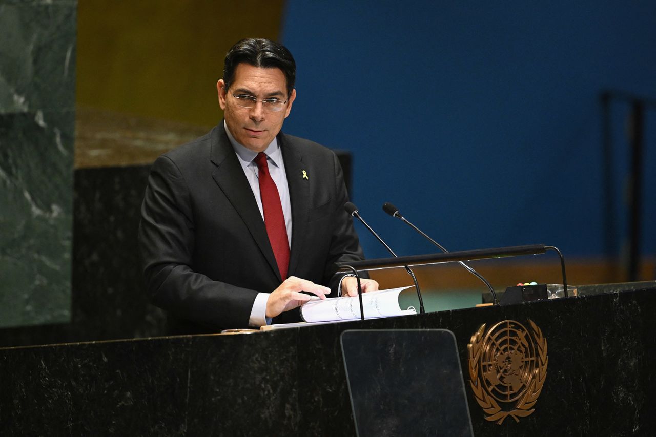 Israel's ambassador to the United Nations Danny Danon speaks at the UN Headquarters in New York on September 22.