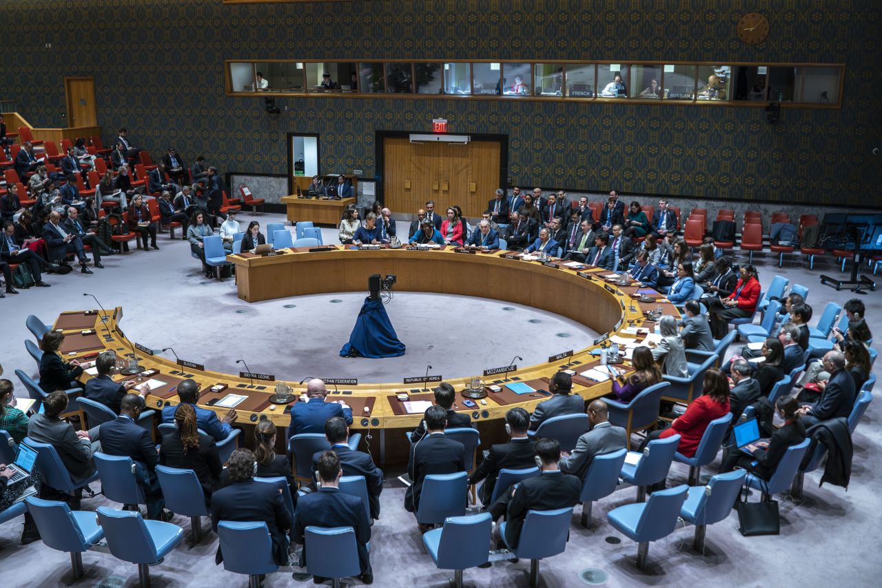 A UN Security Council meeting is seen at the United Nations headquarters in March.