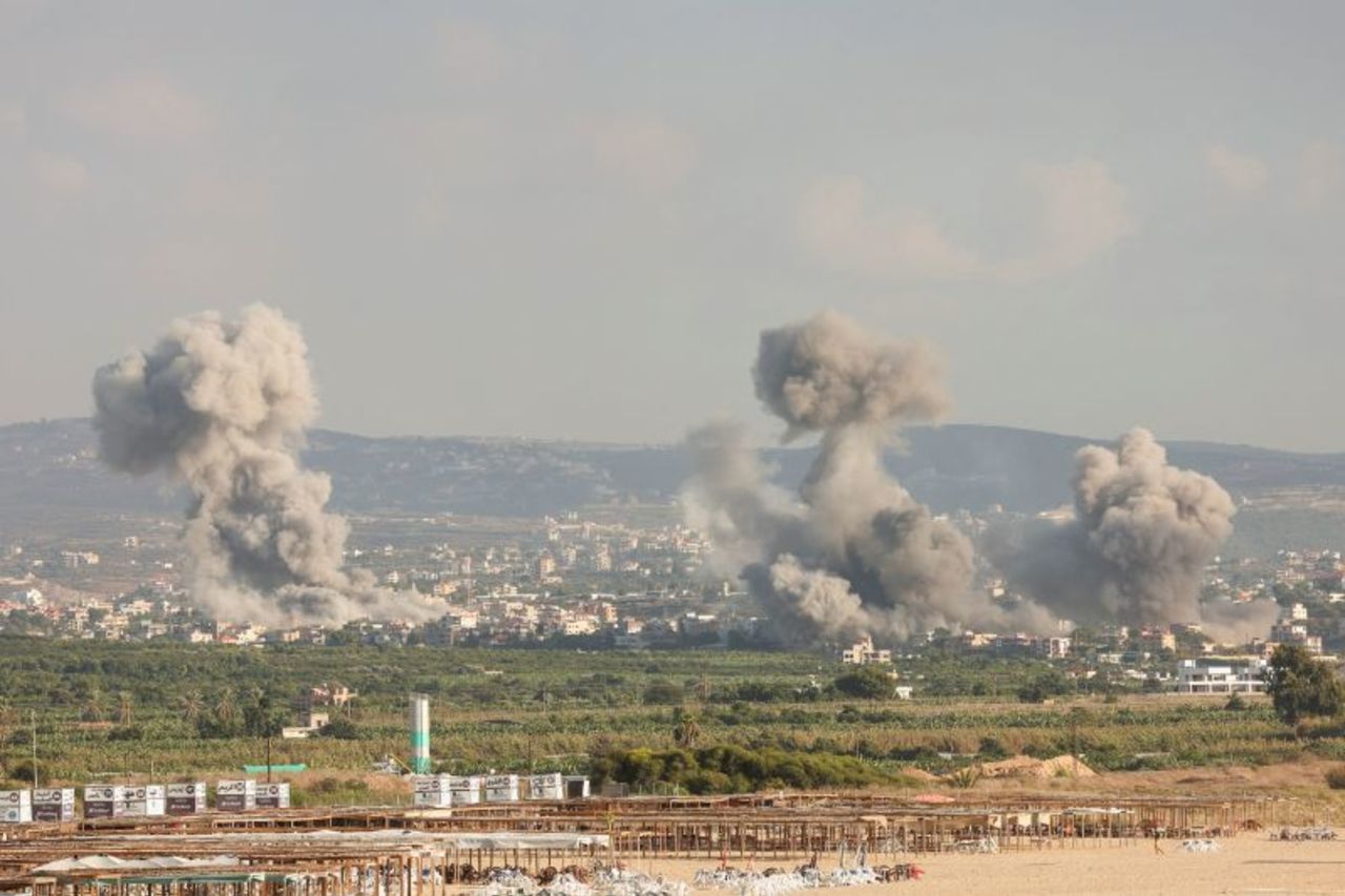 Smoke rises in Tyre, Lebanon, on Monday.