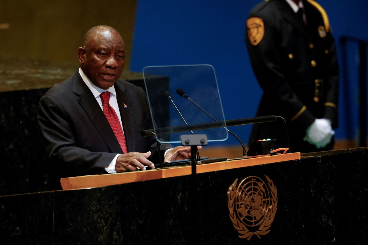 South Africa's President Cyril Ramaphosa addresses the United Nations General Assembly on Tuesday.