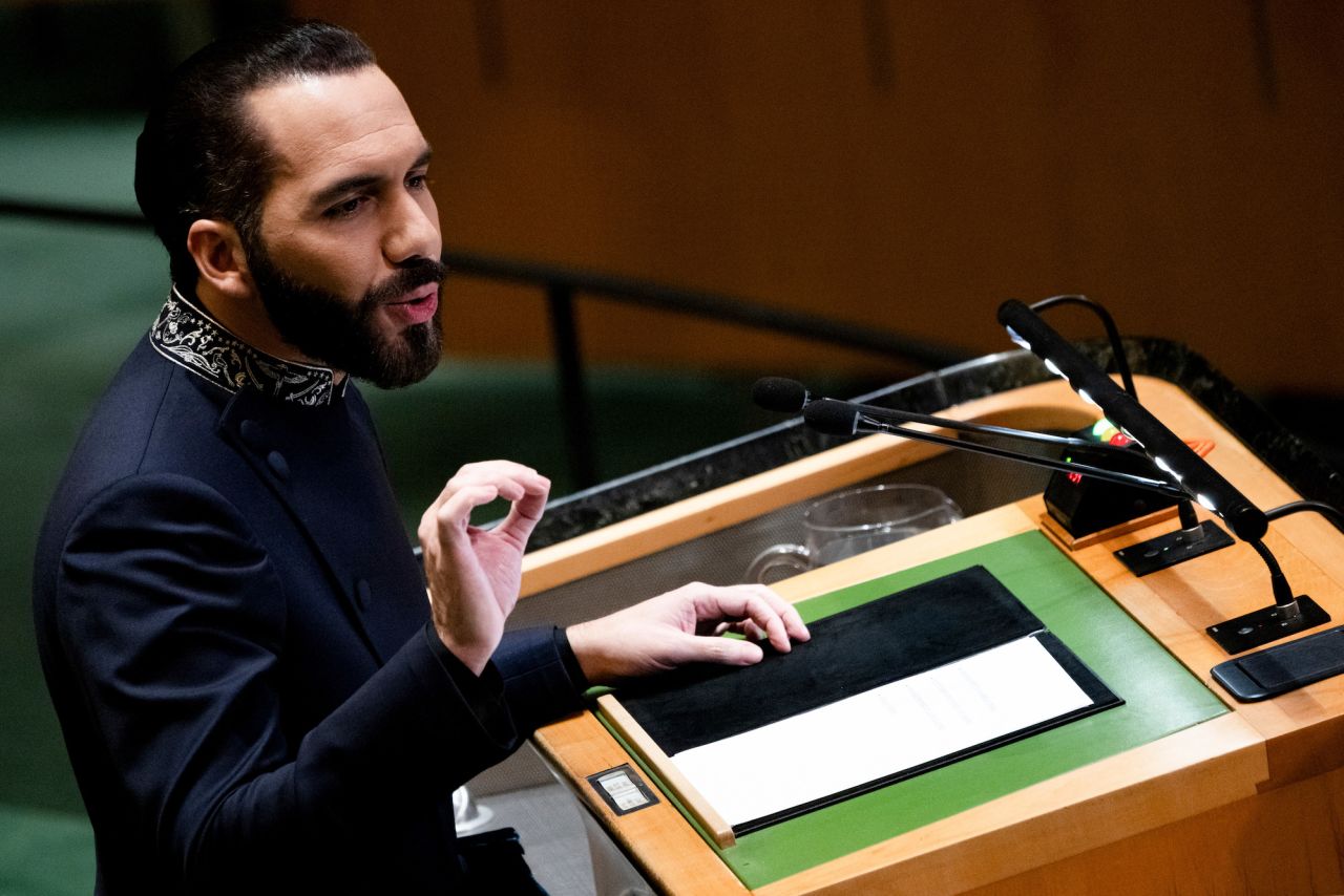 Nayib Bukele speaks during the UNGA on Tuesday.