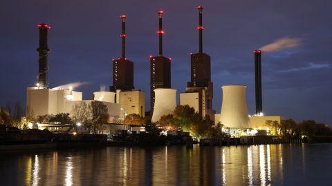 The Heizkraftwerk Lichterfelde natural gas-fired power and heating plant stands illuminated on November 03, 2021 in Berlin, Germany. Natural gas prices have risen dramatically in Europe and Germany over recent months, leading to a corresponding sharp rise in electricity prices.