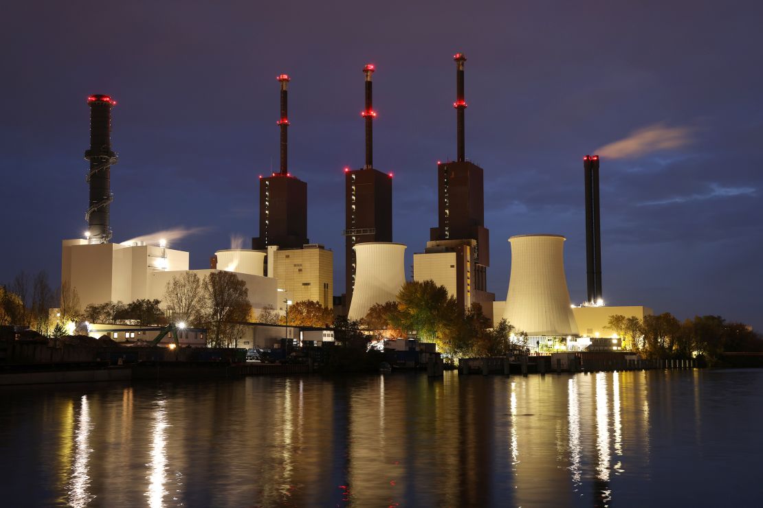 The Heizkraftwerk Lichterfelde natural gas-fired power and heating plant stands illuminated on November 03, 2021 in Berlin, Germany. Natural gas prices have risen dramatically in Europe and Germany over recent months, leading to a corresponding sharp rise in electricity prices.