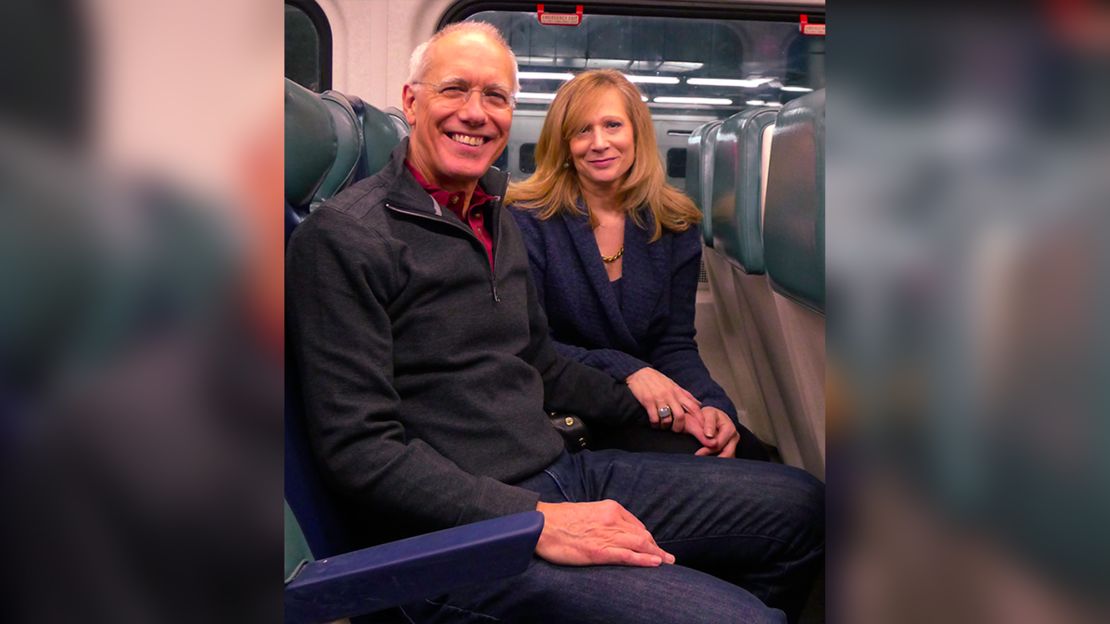 Here's McTwigan and Wenger on the Metro-North train on Christmas Day 2012, on the first anniversary of their meeting.
