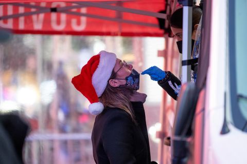 Maia Goodell receives a Covid-19 test in Times Square on Thursday, December 23.