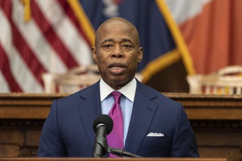 Mayor-elect Eric Adams speaks during an announcement at Brooklyn Borough Hall, New York on December 28 2021 where he said new COVID pandemic policy will be announced after he takes office in 2022.