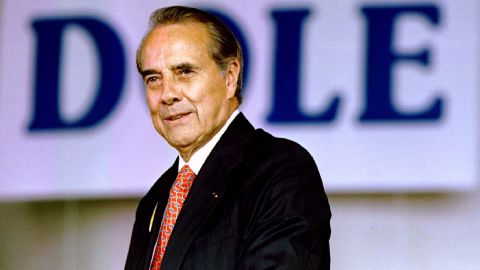 Bob Dole, while running for president in 1996, attends a campaign rally in Freeland, Michigan.