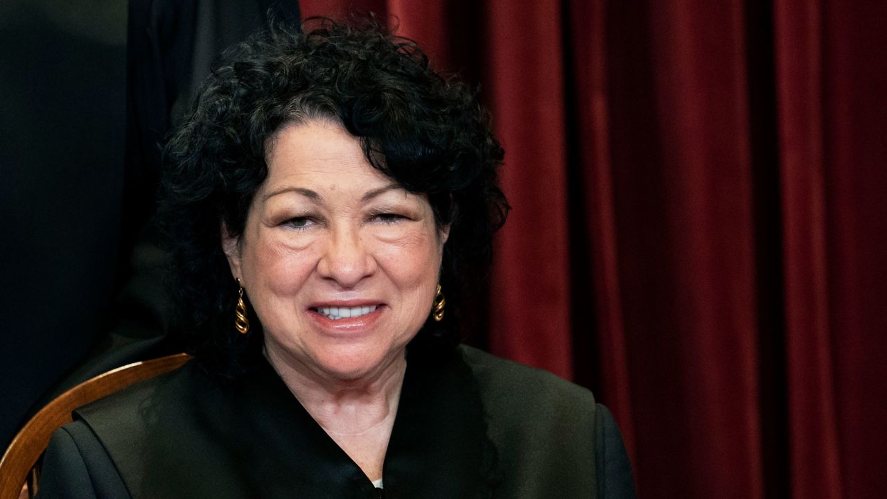 Supreme Court Justice Sonia Sotomayor takes part in a group photo session in April.