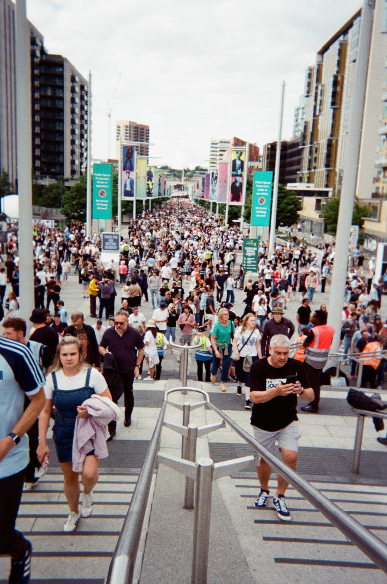 Fans on Wembley Way, London.