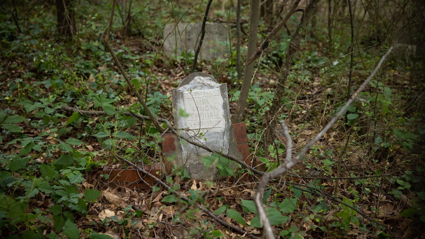 A headstone at the Piney Grove Cemetery in Atlanta's Buckhead neighborhood.