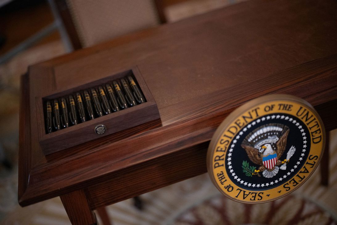 Pens are seen after President Donald Trump signed an executive order to shut down the Department of Education, during an event in the East Room at the White House on March 20.