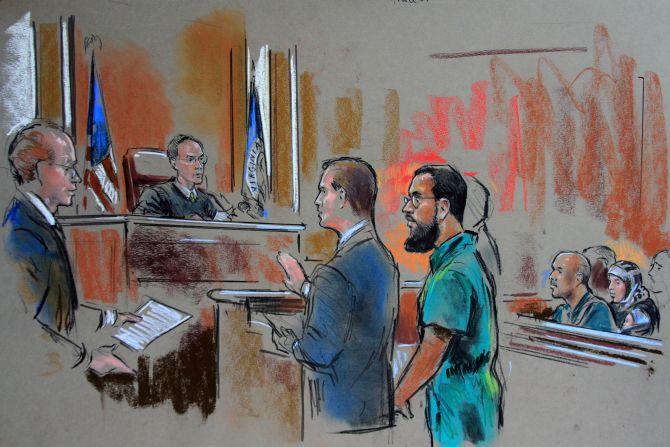 Farooque Ahmed’s detention hearing in Alexandria, Virginia, in 2010. Ahmed was arrested by the Federal Bureau of Investigation for plotting to bomb several DC-area metro stations.