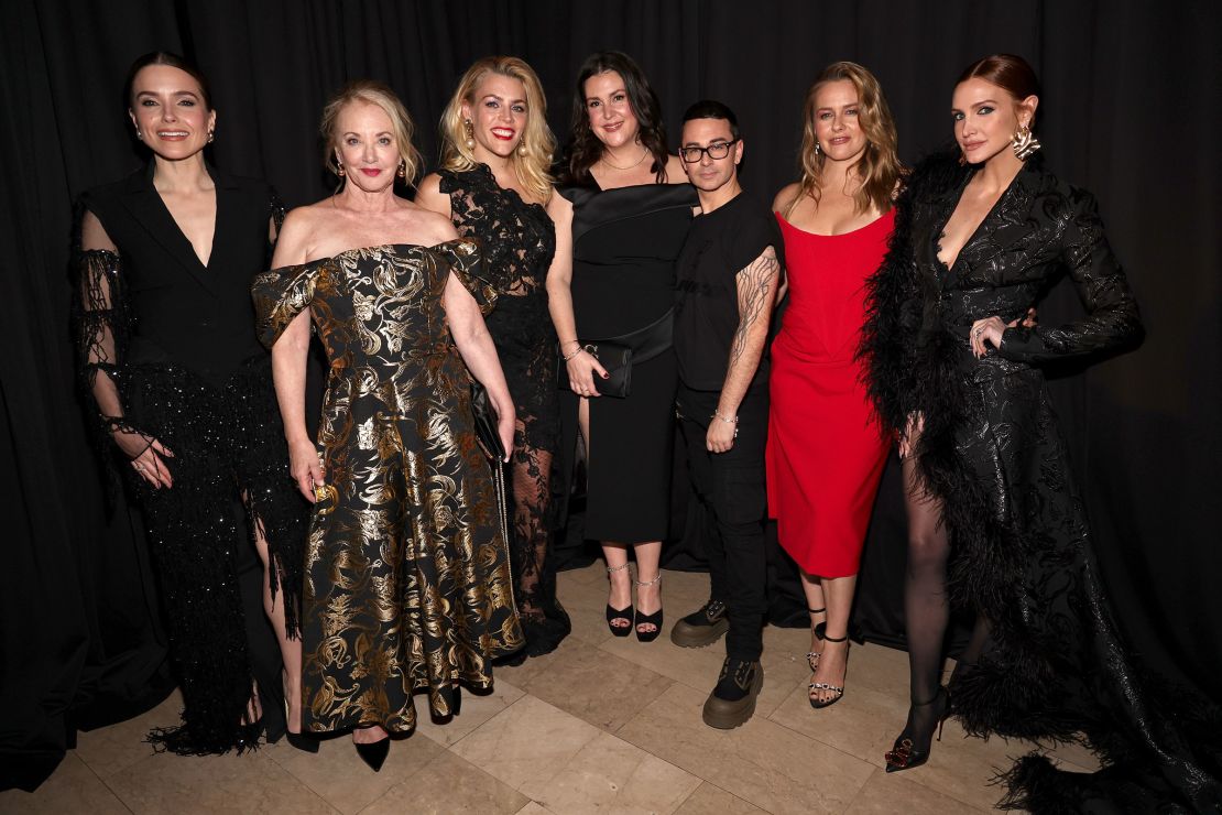 Sophia Bush, J. Smith-Cameron, Busy Philipps, Melanie Lynskey, Alicia Silverstone and Ashlee Simpson at The Plaza Hotel for Christian Siriano's (third from right) runway show on February 8.