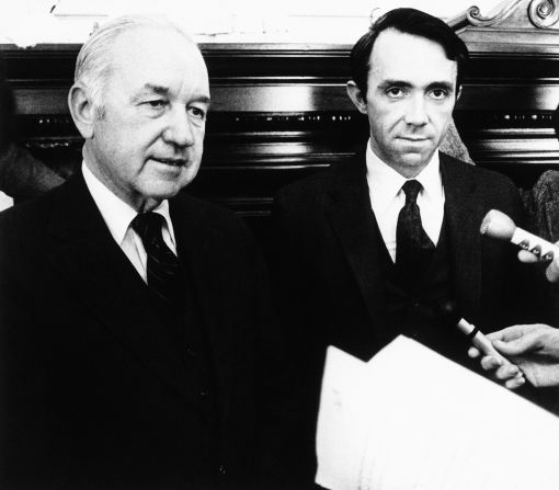 Souter, right, stands with New Hampshire Gov. Meldrim Thomson in the executive chambers of the State House in 1977. He became the state's attorney general in 1976.