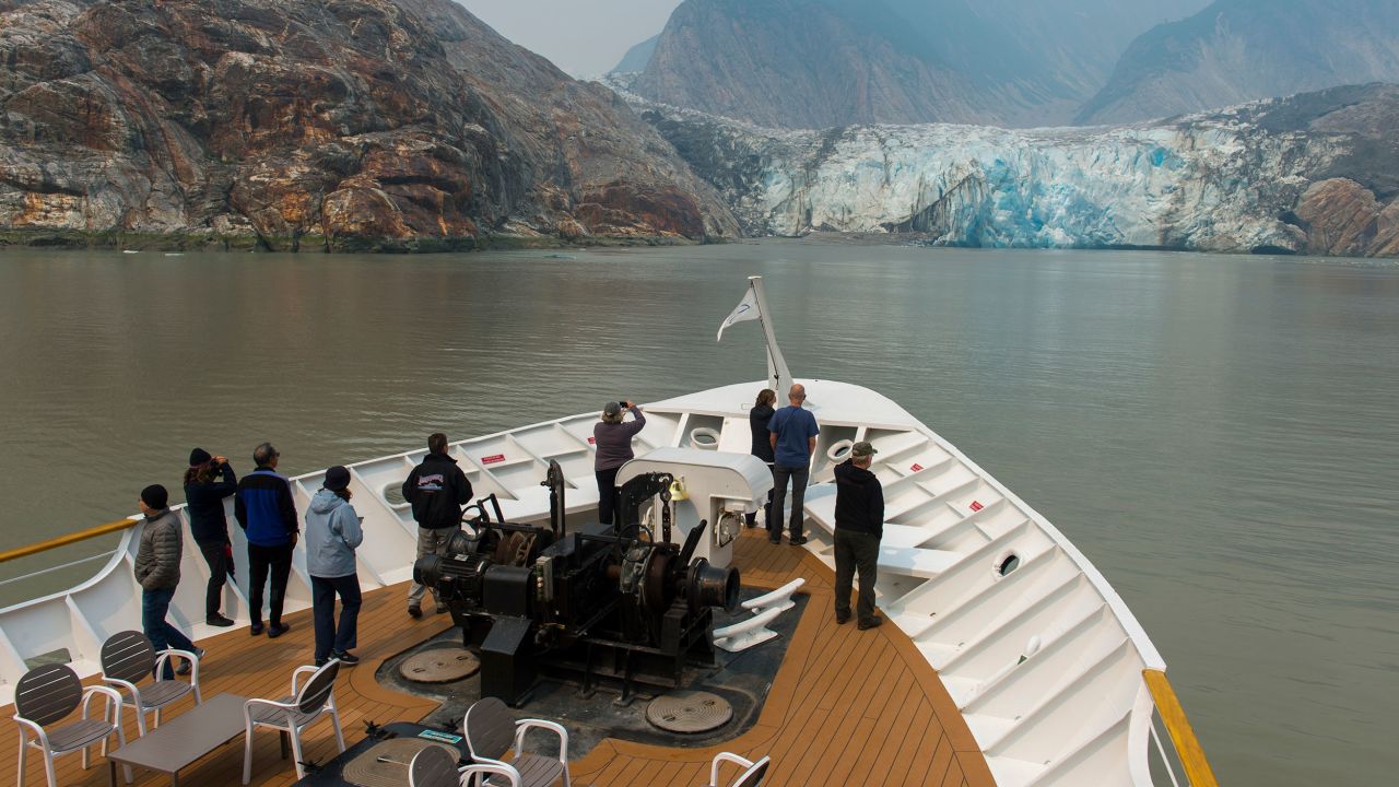 ALASKA, UNITED STATES - 2019/07/08: Cruise ship Safari Endeavour in front of the Sawyer Glacier in Tracy Arm near Juneau, Alaska, United States of America. (Photo by Wolfgang Kaehler/LightRocket via Getty Images)
