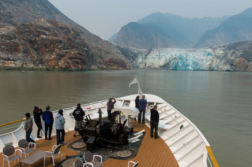Cruise ship in front of the Sawyer Glacier near Juneau, Alaska