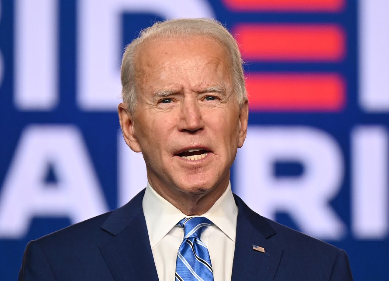 Democratic Presidential candidate Joe Biden speaks at the Chase Center in Wilmington, Delaware on November 4.