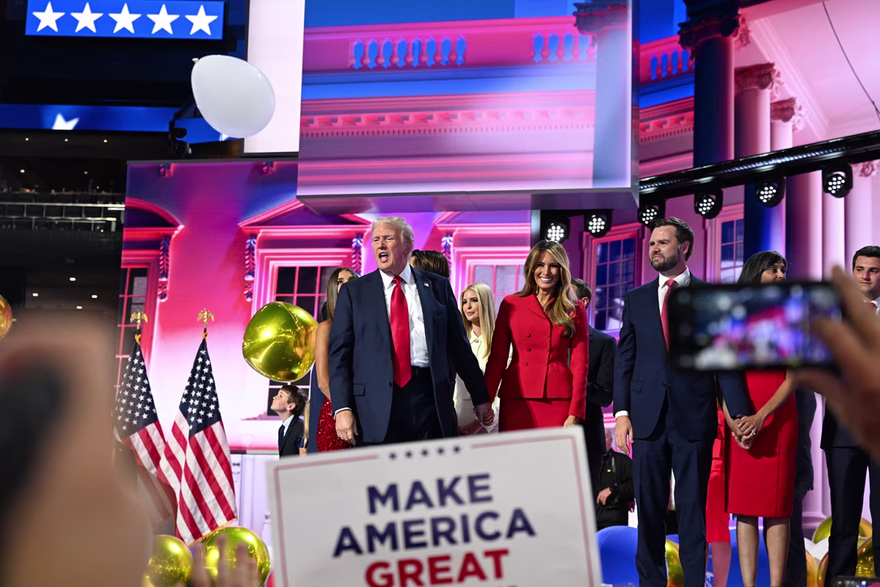 Trump and former first lady Melania Trump were joined on stage by vice presidential nominee JD Vance and his wife, Usha.