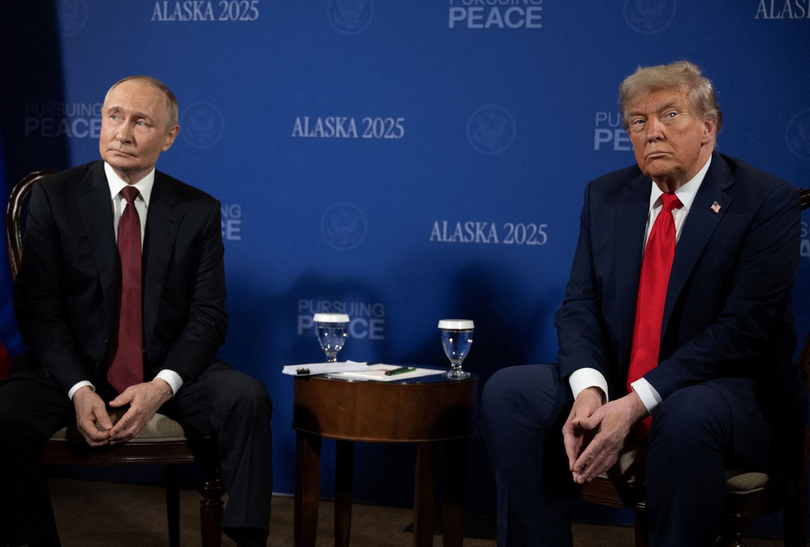 Trump and Russian President Vladimir Putin meet in Anchorage, Alaska, during <a href="index.php?page=&url=https%3A%2F%2Fwww.cnn.com%2F2025%2F08%2F15%2Fpolitics%2Ftakeaways-trump-putin-summit-alaska">a summit about Ukraine</a> in August 2025. “There’s no deal until there’s a deal,” Trump pronounced after the meeting, before he and Putin departed the stage without answering questions.