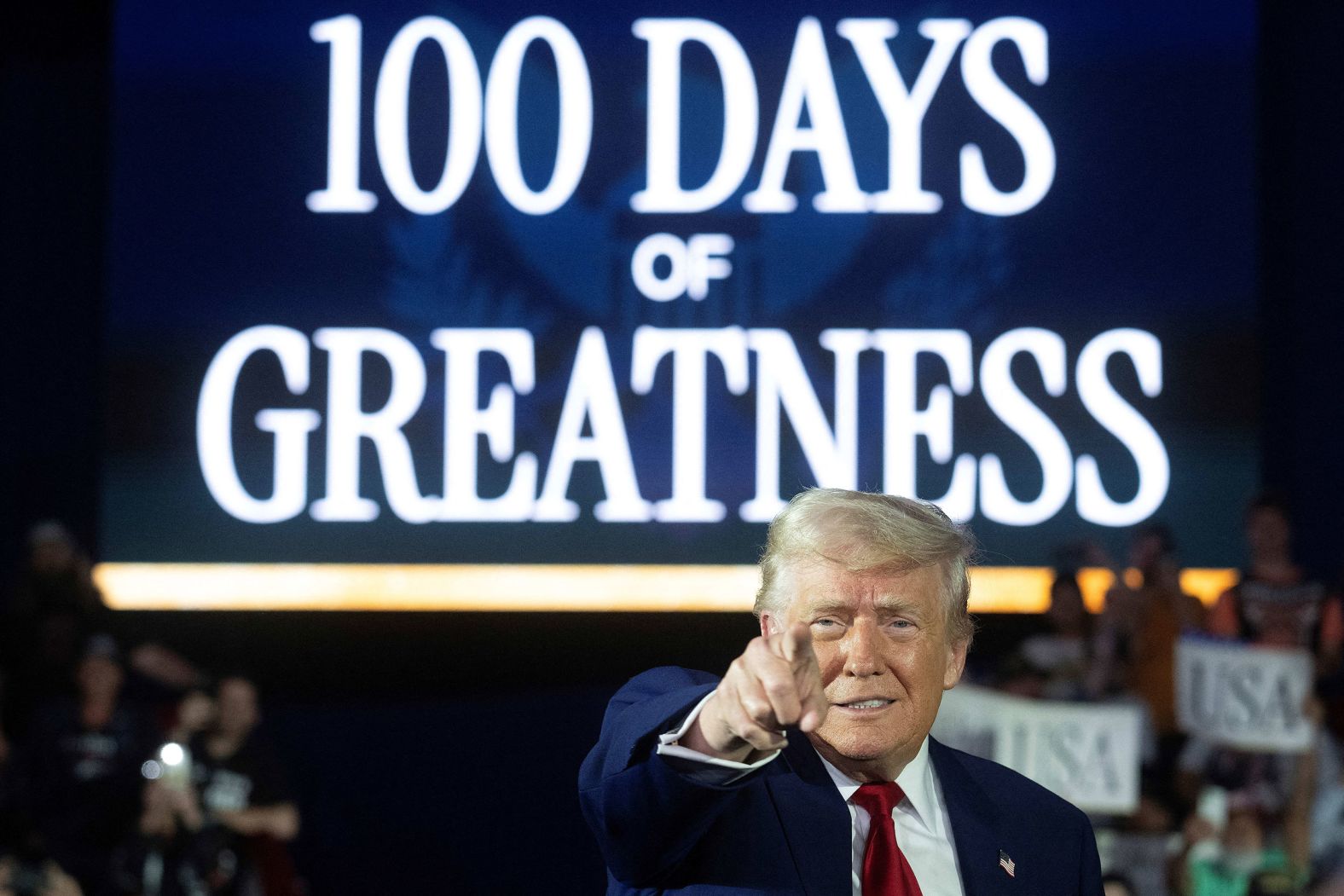 US President Donald Trump arrives for a speech in Warren, Michigan, on Tuesday, April 29. The speech marked the 100th day of his second term. <a href="https://www.cnn.com/interactive/2025/04/politics/president-trump-100-days-cnnphotos/">See the defining photos of Trump’s first 100 days</a>.