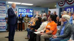 President Joe Biden speaks during a campaign visit at the Washoe Democratic Party Office in Reno, Nevada, on March 19, 2024.