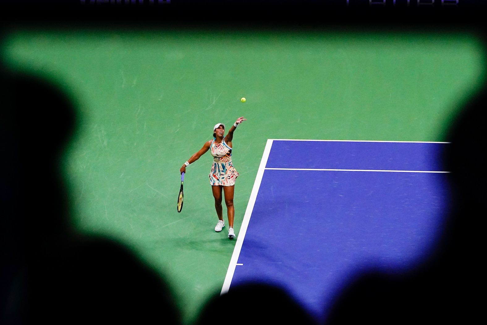 American tennis player Madison Keys serves to Markéta Vondroušová during their US Open quarterfinal match on Wednesday, September 6. Keys won 6-1, 6-4 to advance to the semifinals.