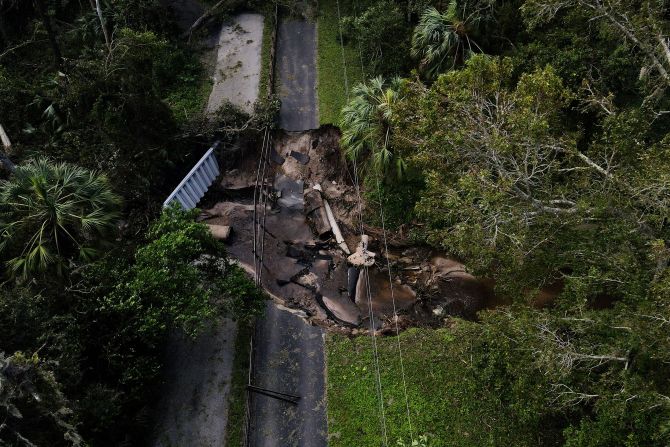 This bridge in Riverview, Florida, seen on Friday, was damaged by Milton.