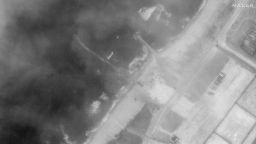A Maxar Technologies satellite image, taken on Tuesday, May 28, shows a large section of the floating pier is missing.