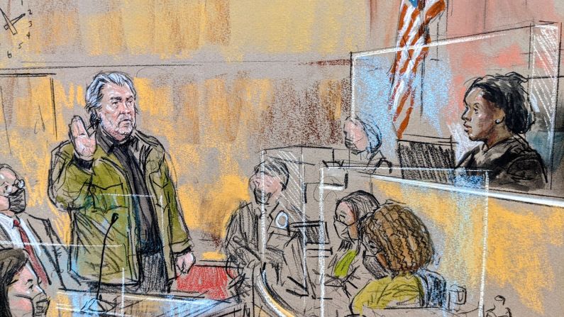 Steve Bannon is arraigned in November 2021. 
