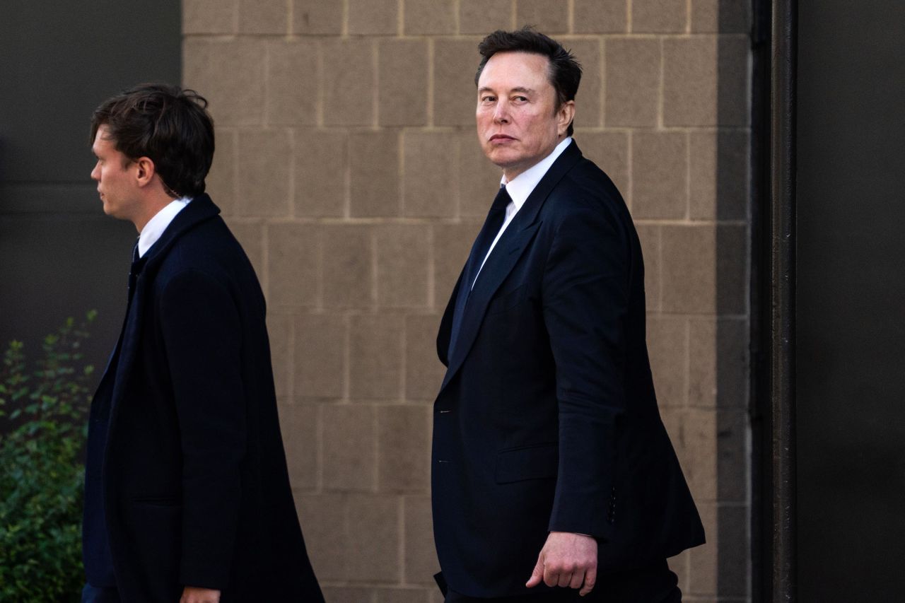 Elon Musk departs the Hyatt Regency Capitol Hill where President-elect Donald Trump spoke to House Republicans on November 13, 2024 in Washington, DC.