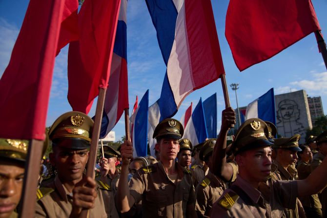 Cuban soldiers march in a May Day parade at Revolution Square in Havana on Thursday, May 1.