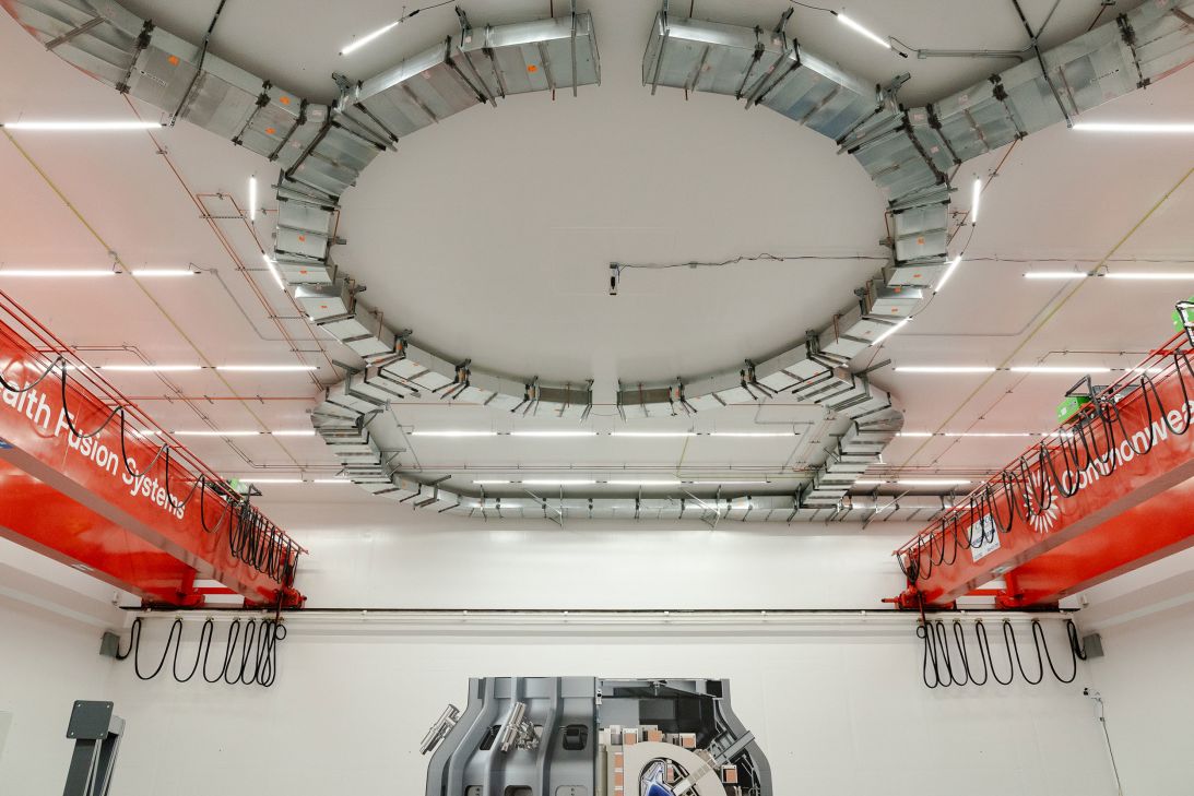 A ventilation system lines the ceiling of the tokamak hall.