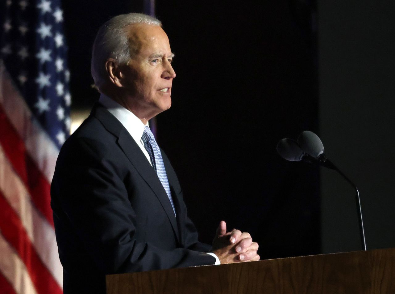 President-elect Joe Biden addresses the nation on November 7 in Wilmington, Delaware. 