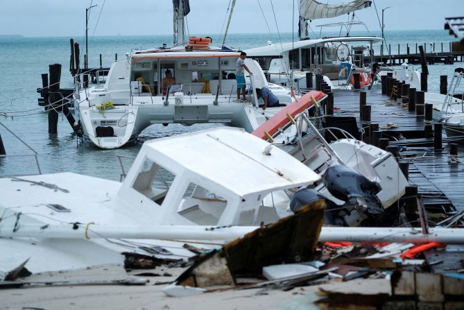 Storm damage from Helene is seen in Puerto Juarez, Mexico, on September 25.