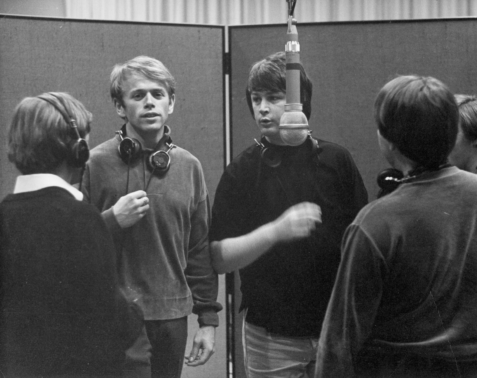 Jardine and Wilson, facing the camera, record the 1966 album "Pet Sounds." The 13-track album, which now holds the No. 2 spot on Rolling Stone’s <a href="index.php?page=&url=https%3A%2F%2Fwww.rs500albums.com%2F50-1" target="_blank">2021 list </a>of the “500 Greatest Albums of All Time,” has become the group’s landmark record.