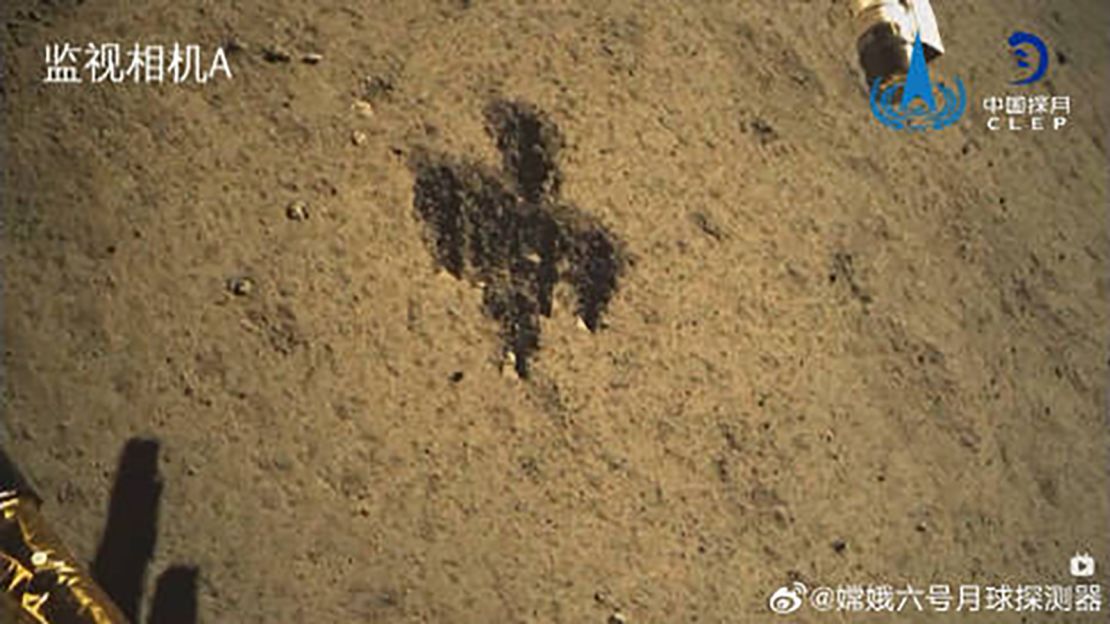 The drilled surface of the moon seen in a photo released by China's lunar mission.