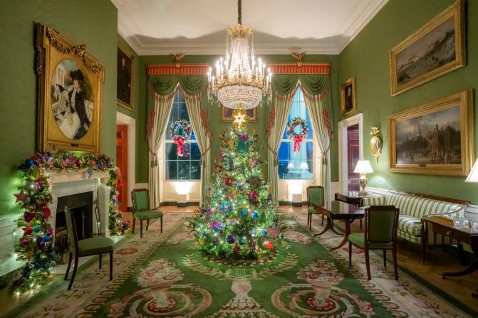 The Green Room reflects beautiful hues throughout the room as light shines through colored glass ornaments and prisms.