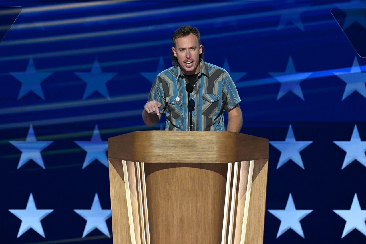 John Russell speaks during the DNC on Thursday, August 22, in Chicago.