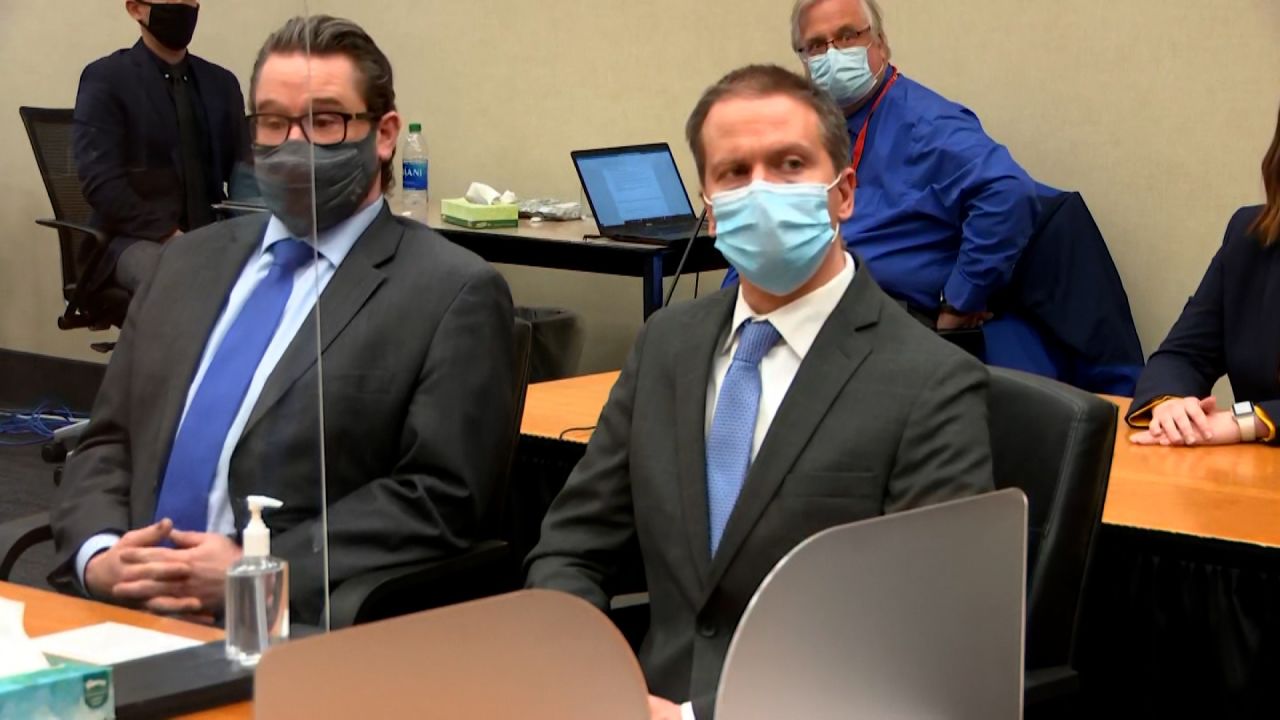 Derek Chauvin listens in court during his trial on April 20.