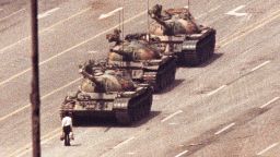 A man stands in front of a convoy of tanks in Beijing’s Tiananmen Square on June 5, 1989. It was a day after Chinese troops began violently cracking down on pro-democracy demonstrators who had been in the square for over a month. The man was eventually pulled away by onlookers. To this day, we don’t know who he is and what happened to him.