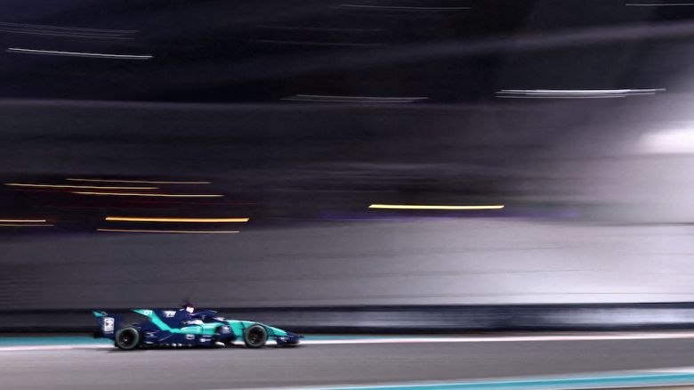 A driverless TII car races against former F1 driver Daniil Kvyal at the Abu Dhabi Autonomous Racing League, in Abu Dhabi, United Arab Emirates, April 27, 2024. REUTERS/Amr Alfiky