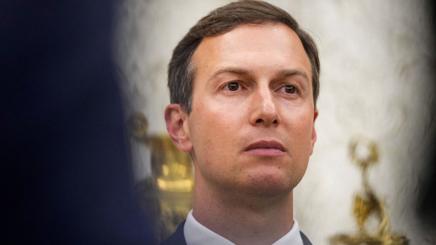 Jared Kushner looks on during a swearing-in ceremony of Special Envoy Steve Witkoff in the Oval Office on May 6. REUTERS/Kent Nishimura