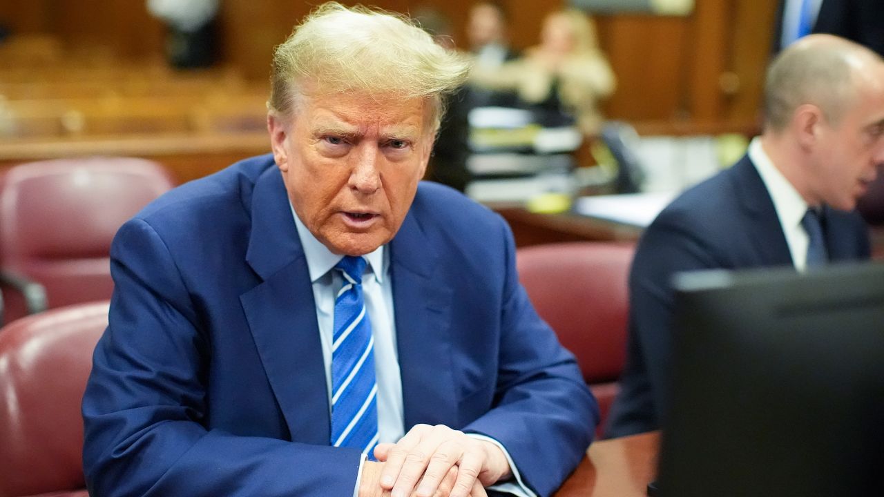 Former President Donald Trump awaits the start of proceedings on the second day of jury selection at Manhattan criminal court, Tuesday, April 16, 2024, in New York. Donald Trump returned to the courtroom Tuesday as a judge works to find a panel of jurors who will decide whether the former president is guilty of criminal charges alleging he falsified business records to cover up a sex scandal during the 2016 campaign. (AP Photo/Mary Altaffer)