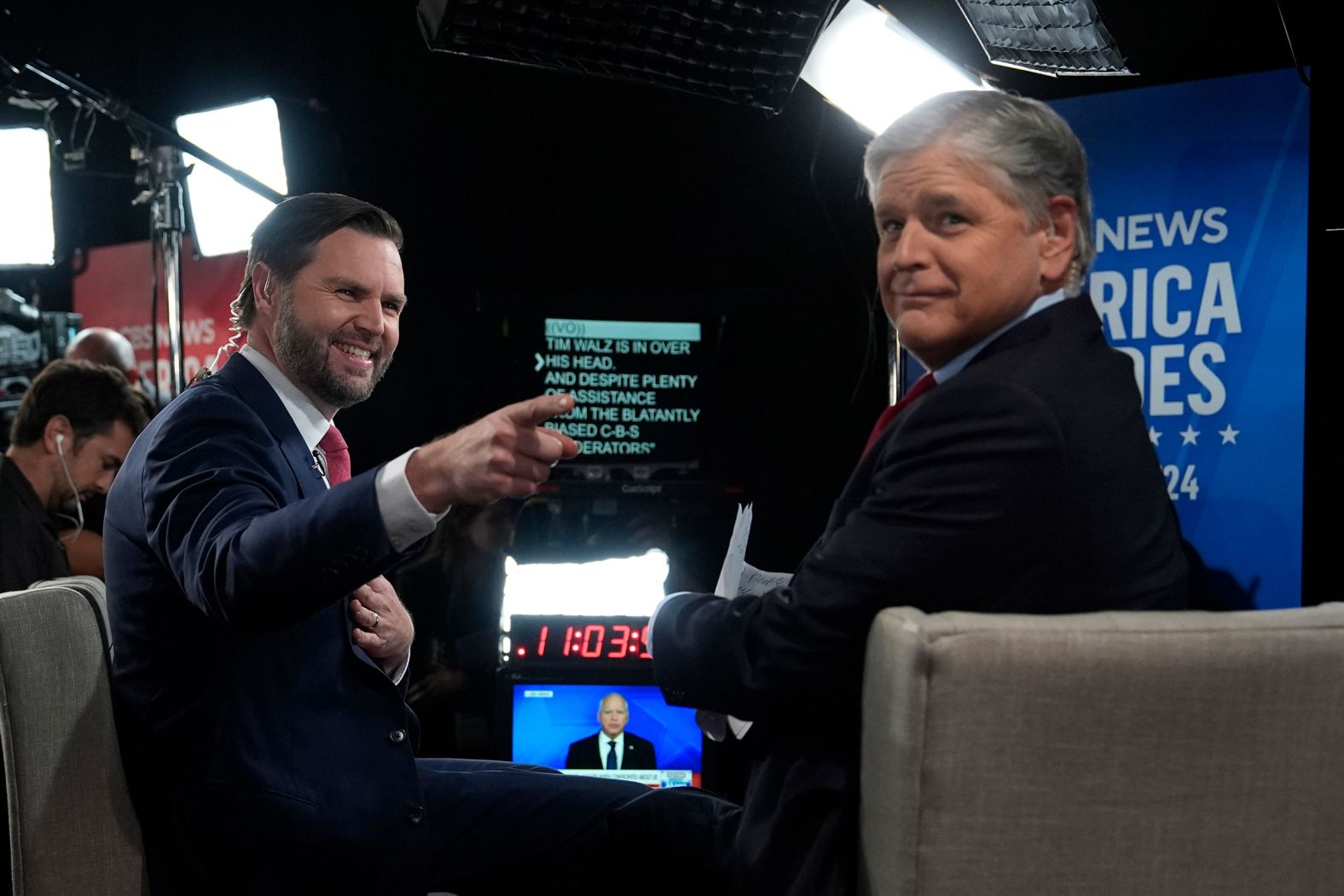 Vance speaks to Fox News' Sean Hannity after the debate.