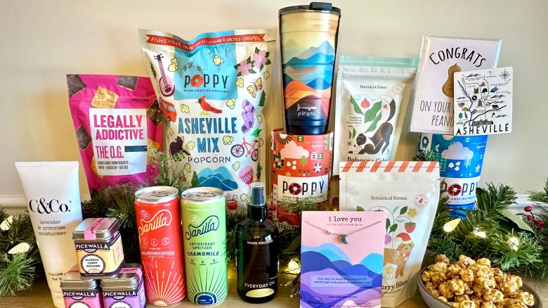 Shop small, support big! These are a few of the products from Asheville small businesses you can support this season- including pottery from East Fork Pottery, Poppy Handcrafted Popcorn’s blends and Soulku jewelry.