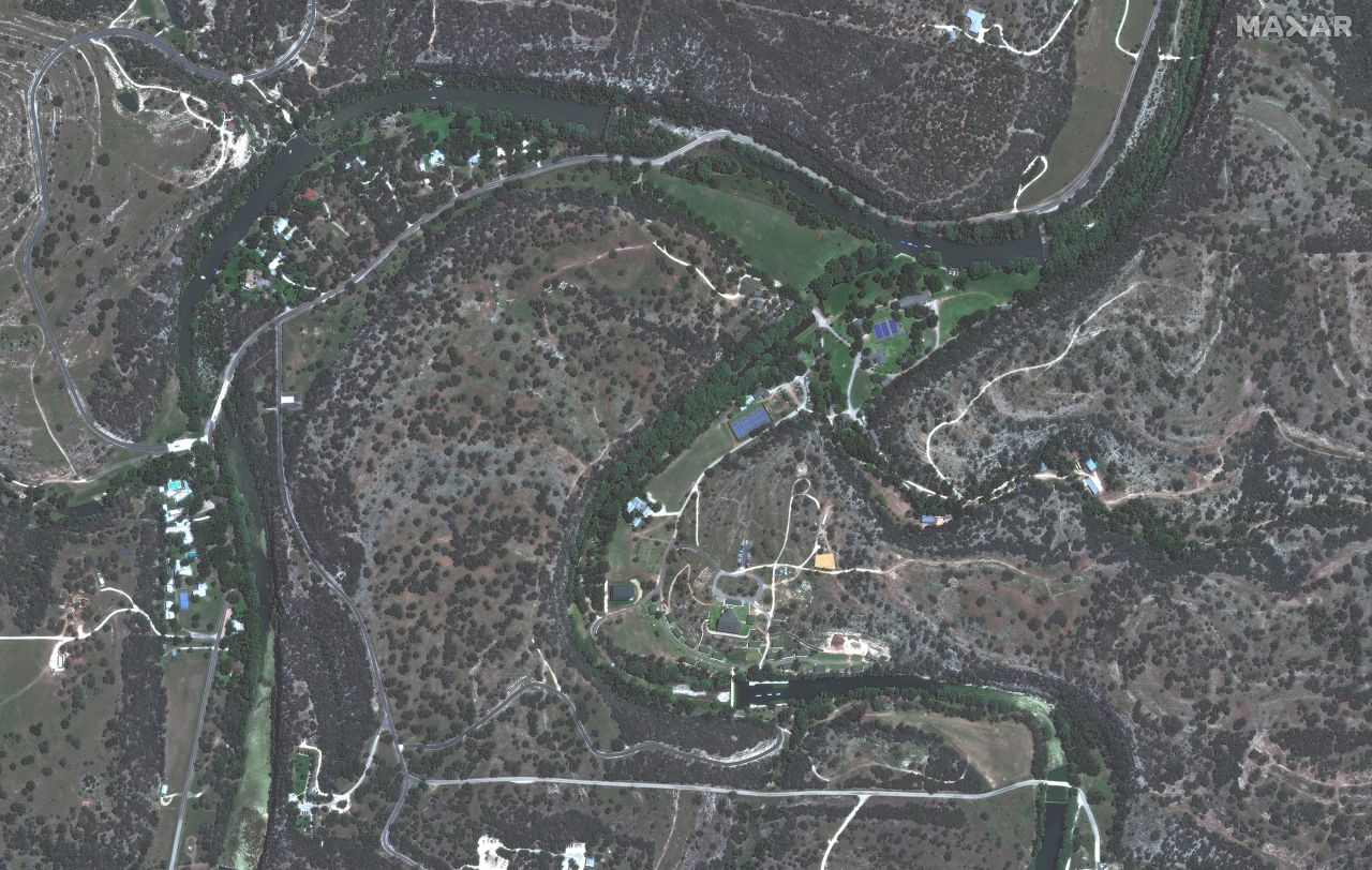A satellite image of Camp Mystic in Hunt, Texas, on June 23, 2023.