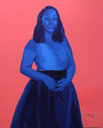 Bello, whose work explores African identity, touches on racial injustice in this homage to Breonna Taylor, who was killed when police raided her home in the US <a href="index.php?page=&url=https%3A%2F%2Fwww.cnn.com%2F2022%2F08%2F04%2Fus%2Fno-knock-raid-breonna-taylor-timeline%2Findex.html">in 2020</a>. That same year, this piece was part of a London exhibition titled “Say My Name," which aimed to connect African art and Africans in the diaspora.