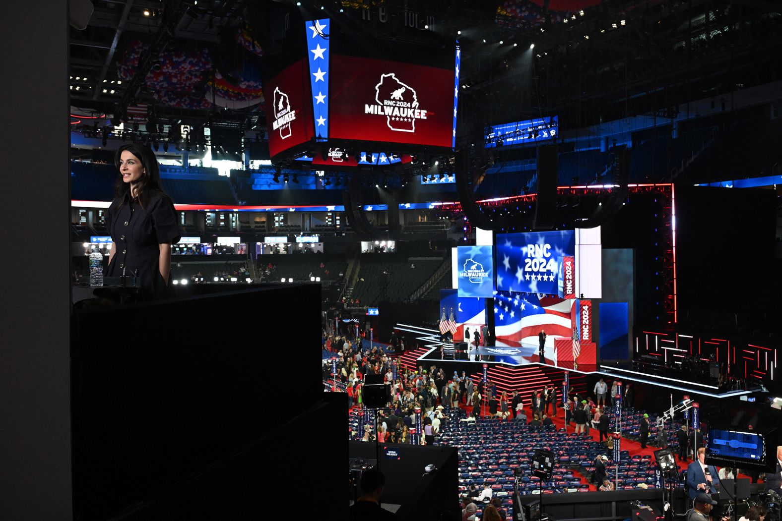 The stage is set at the Fiserv Forum on Tuesday.